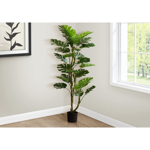 MONARCH SPECIALTIES  I 9522 - Artificial Plant, 61" Tall, Monstera Tree, Indoor, Potted, Floor, Real Touch Leaves, Black Pot In Green