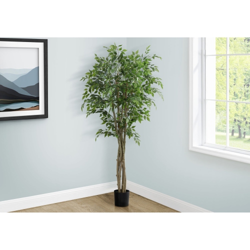 Monarch Specialties I 9549 - Artificial Plant, 79" Tall, Ficus Tree, Floor, Real Touch, Potted, Green Leaves, Black Pot