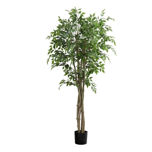 Monarch Specialties I 9549 - Artificial Plant, 79" Tall, Ficus Tree, Floor, Real Touch, Potted, Green Leaves, Black Pot