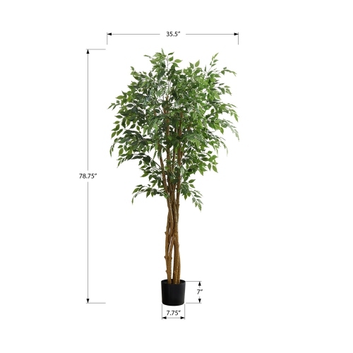 Monarch Specialties I 9549 - Artificial Plant, 79" Tall, Ficus Tree, Floor, Real Touch, Potted, Green Leaves, Black Pot