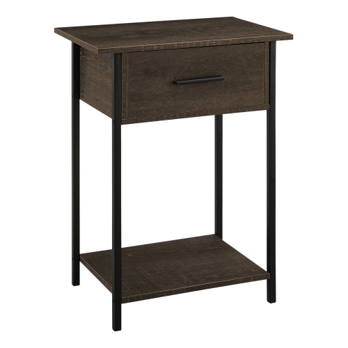 Monarch Specialties I 3816 - Accent Table, 2 Tier, End, Lamp, Living Room, Side Table, Storage Drawer, Small, Dark Oak Laminate, Black Metal,