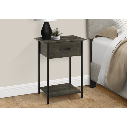 Monarch Specialties I 3815 - Accent Table, 2 Tier, End, Lamp, Living Room, Side Table, Storage Drawer, Small, Dark Bronze Laminate, Black Metal,