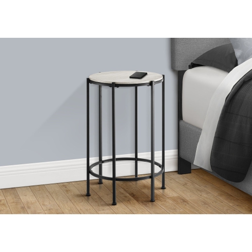 Monarch Specialties I 3757 - Accent Table, End, Round, Side Table, Small, Lamp, Living Room, Bedroom, Nightstand, Washed Oak Laminate, Black Metal,