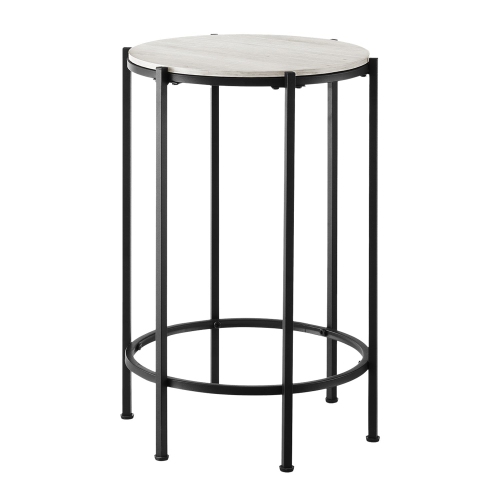 Monarch Specialties I 3757 - Accent Table, End, Round, Side Table, Small, Lamp, Living Room, Bedroom, Nightstand, Washed Oak Laminate, Black Metal,
