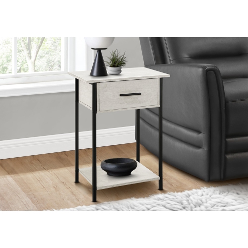 Monarch Specialties I 3817 - Accent Table, 2 Tier, End, Lamp, Living Room, Side Table, Storage Drawer, Small, Washed Oak Laminate, Black Metal,