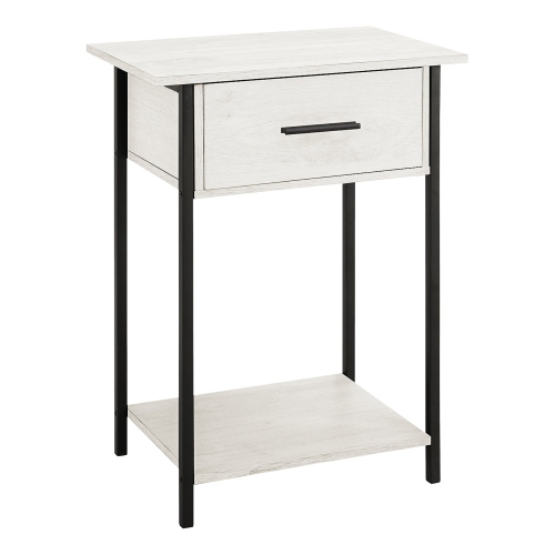 Monarch Specialties I 3817 - Accent Table, 2 Tier, End, Lamp, Living Room, Side Table, Storage Drawer, Small, Washed Oak Laminate, Black Metal,