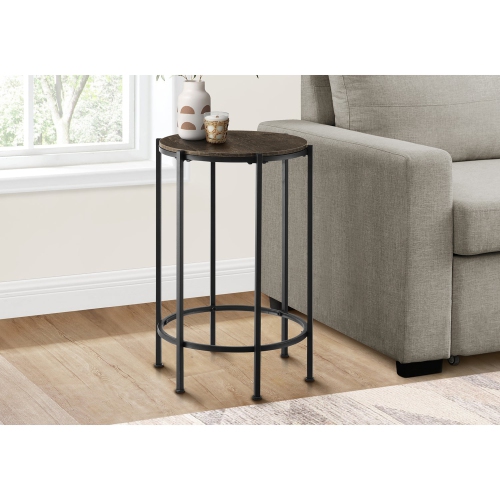 Monarch Specialties I 3756 - Accent Table, End, Round, Side Table, Small, Lamp, Living Room, Bedroom, Nightstand, Dark Oak Laminate, Black Metal,