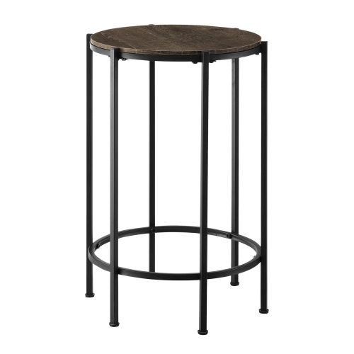 Monarch Specialties I 3756 - Accent Table, End, Round, Side Table, Small, Lamp, Living Room, Bedroom, Nightstand, Dark Oak Laminate, Black Metal,
