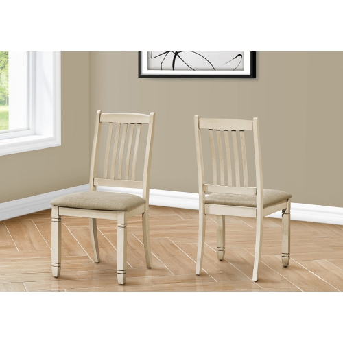 Monarch Specialties I 1265 - Dining Chair, 38" Height, Set Of 2, Side, Upholstered, Kitchen, Dining Room, Antique White, Beige Linen Look,