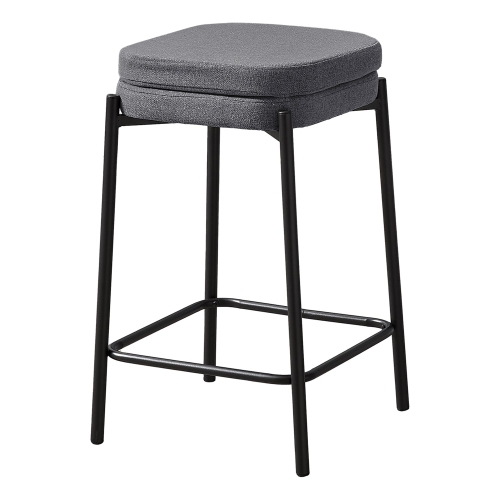 Monarch Specialties I 2226 - Barstool, Counter Height, Set Of 2, Kitchen, Grey Fabric, Black Metal, Contemporary, Modern