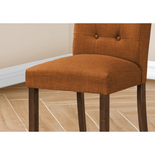 Monarch Specialties I 1221 - Dining Chair, 38" Height, Set Of 2, Upholstered, Dining Room, Side, Kitchen, Orange Fabric, Walnut Wood Legs, Modern