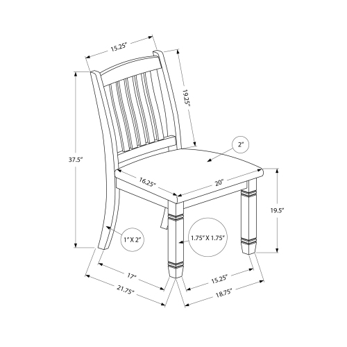 Monarch Specialties I 1256 - Dining Chair, 38" Height, Set Of 2, Side, Upholstered, Kitchen, Dining Room, Antique Grey, Grey Fabric, Transitional