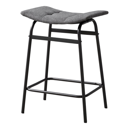 Monarch Specialties I 2385 - Barstool, Counter Height, Set Of 2, Kitchen, Grey Fabric, Black Metal, Contemporary, Modern