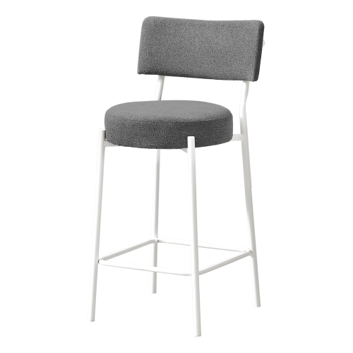 Monarch Specialties I 2247 - Barstool, Counter Height, Set Of 2, Kitchen, Grey Fabric, White Metal, Contemporary, Modern
