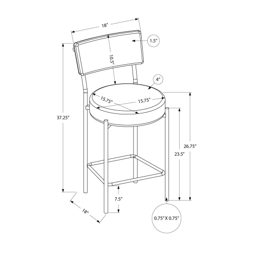 Monarch Specialties I 2247 - Barstool, Counter Height, Set Of 2, Kitchen, Grey Fabric, White Metal, Contemporary, Modern