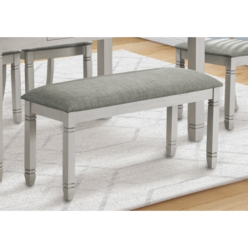 Monarch Specialties I 1257 - Bench, 41" Rectangular, Kitchen, Dining Room, Entryway, Bedroom, Upholstered, Wood, Grey Solid Wood, Grey Fabric,