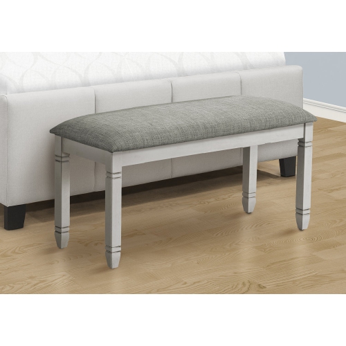 Monarch Specialties I 1257 - Bench, 41" Rectangular, Kitchen, Dining Room, Entryway, Bedroom, Upholstered, Wood, Grey Solid Wood, Grey Fabric,