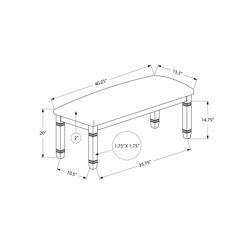 Monarch Specialties I 1257 - Bench, 41" Rectangular, Kitchen, Dining Room, Entryway, Bedroom, Upholstered, Wood, Grey Solid Wood, Grey Fabric,