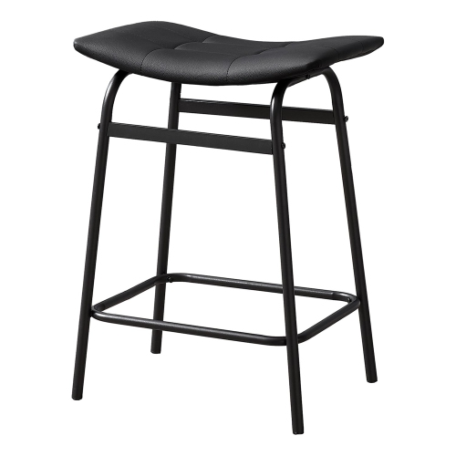 Monarch Specialties I 2384 - Barstool, Counter Height, Set Of 2, Kitchen, Black Leather Look, Black Metal, Contemporary, Modern