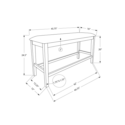 Monarch Specialties I 1383 - Bench, 42" Rectangular, Dining Room, Kitchen, Upholstered, Wood, Transitional