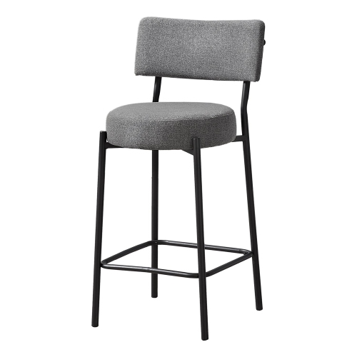 Monarch Specialties I 2246 - Barstool, Counter Height, Set Of 2, Kitchen, Grey Fabric, Black Metal, Contemporary, Modern