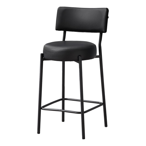 Monarch Specialties I 2245 - Barstool, Counter Height, Set Of 2, Kitchen, Black Leather Look, Black Metal, Contemporary, Modern