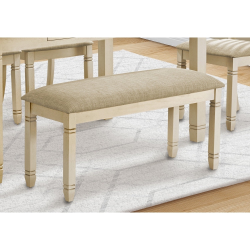 Monarch Specialties I 1266 - Bench, 41" Rectangular, Kitchen, Dining Room, Entryway, Bedroom, Upholstered, Wood, Antique White Solid Wood, Beige