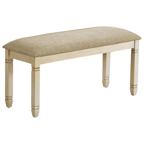 Monarch Specialties I 1266 - Bench, 41" Rectangular, Kitchen, Dining Room, Entryway, Bedroom, Upholstered, Wood, Antique White Solid Wood, Beige