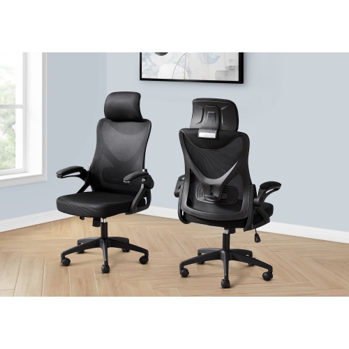 Monarch Specialties I 7334 - Chaise de bureau, hauteur réglable, ergonomique, pivotante, travail, Métal noir, mailles noires, contemporaines, modernes