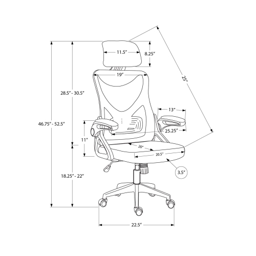 Monarch Specialties I 7334 - Office Chair, Adjustable Height, Ergonomic, Swivel, Work, Black Metal, Black Mesh, Contemporary, Modern