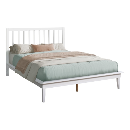 Monarch Specialties I 6061Q - Bed, Platform Bed, Queen Size, Frame Only, Bedroom, White Wood Frame, White Wood Legs, Contemporary, Modern