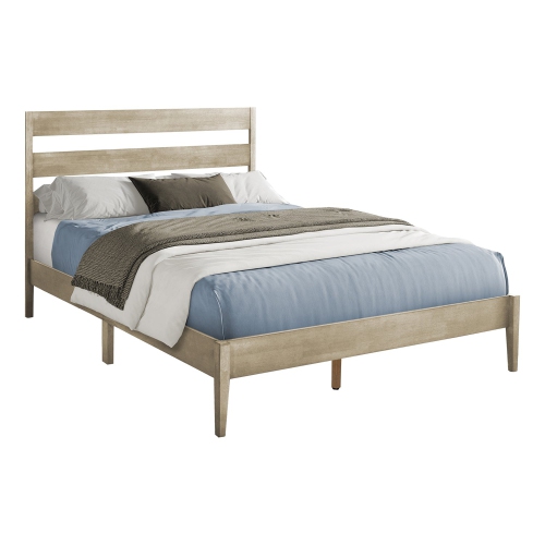 Monarch Specialties I 6065Q - Bed, Queen Size, Frame Only, Platform Bed, Bedroom, Grey Wood Frame, Grey Solid Wood Legs, Contemporary