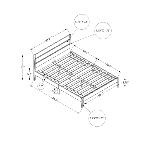Monarch Specialties I 6065Q - Bed, Queen Size, Frame Only, Platform Bed, Bedroom, Grey Wood Frame, Grey Solid Wood Legs, Contemporary