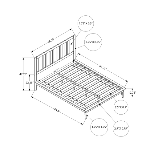 Monarch Specialties I 6060Q - Bed, Platform Bed, Queen Size, Frame Only, Bedroom, Black Wood Frame, Black Wood Legs, Contemporary