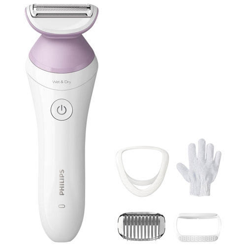 Rasoir électrique féminin pour peau sèche/humide série 6000 de Philips - Blanc/Rose
