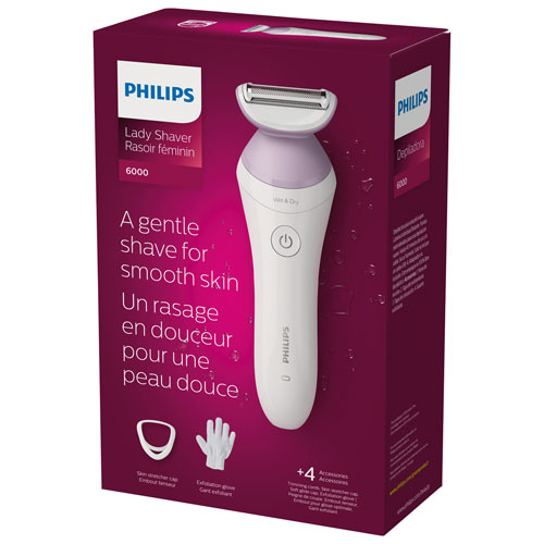 Rasoir électrique féminin pour peau sèche/humide série 6000 de Philips - Blanc/Rose