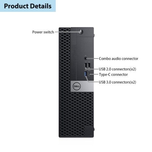 Dell Optiplex 7050 Micro Desktop | Core i7 - 6700T - 512GB SSD Hard Drive - 8GB RAM | 4 cores @ 3.6 GHz Win 10 Pro Black by DELL - Refurbished condition - Image 2