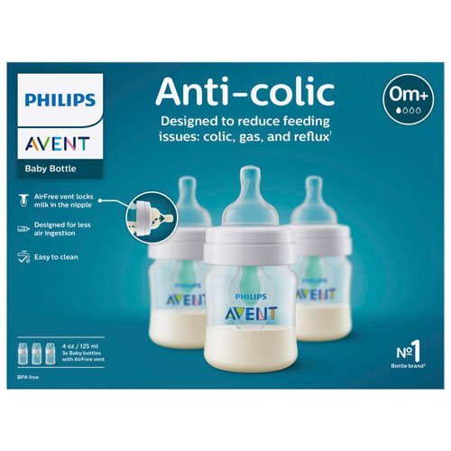 Ensemble avec biberons anticoliques 4 oz avec ventilation AirFree de Philips - Paquet de 3