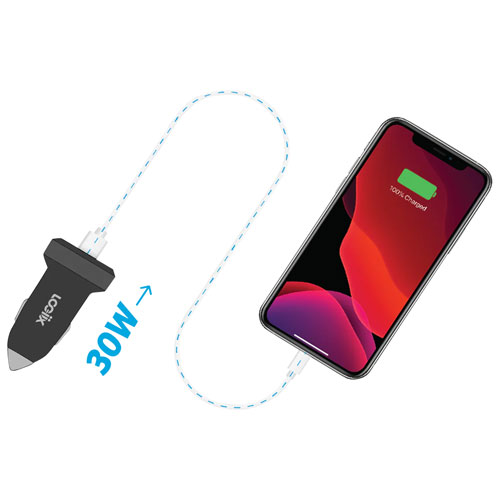 LOGiiX Power Lite Duo 30W USB Type-C/USB-A Car Charger - Black
