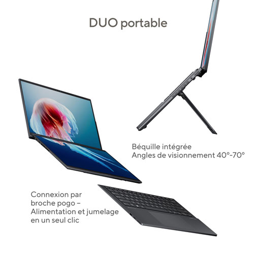 Portable à écran tactile 2-en-1 de 14 po Zenbook DUO d'ASUS avec IA - Gris encrier (Core Ultra 9 d'Intel/RAM 32 Go/SSD 1 To/Win 11)