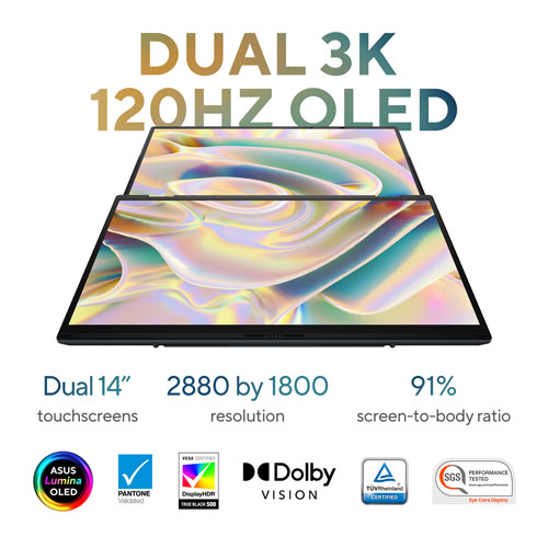 Portable à écran tactile 2-en-1 de 14 po Zenbook DUO d'ASUS avec IA - Gris encrier (Core Ultra 9 d'Intel/RAM 32 Go/SSD 1 To/Win 11)