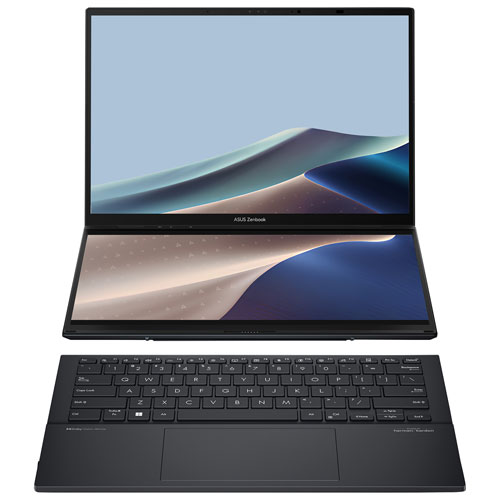 Portable à écran tactile 2-en-1 de 14 po Zenbook DUO d'ASUS avec IA - Gris encrier (Core Ultra 9 d'Intel/RAM 32 Go/SSD 1 To/Win 11)