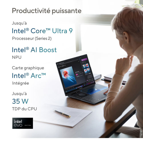 Portable à écran tactile 2-en-1 de 14 po Zenbook DUO d'ASUS avec IA - Gris encrier (Core Ultra 9 d'Intel/RAM 32 Go/SSD 1 To/Win 11)