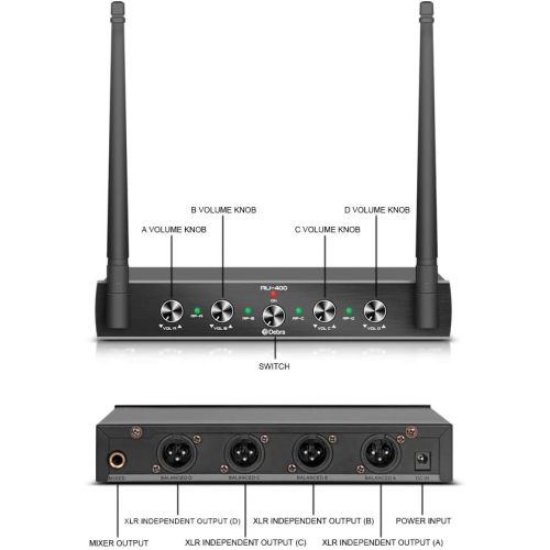 Boîte ouverte - Système de microphone sans fil 4 canaux UHF Pro de D Debra avec micro-cravate portatif sans fil