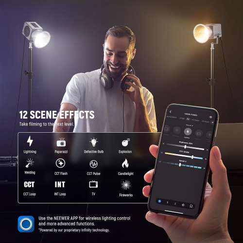 Open Box - NEEWER HS60B Mini Video Light with App Control, 60W Handheld Portable Bi Color COB LED Continuous Output Lighting