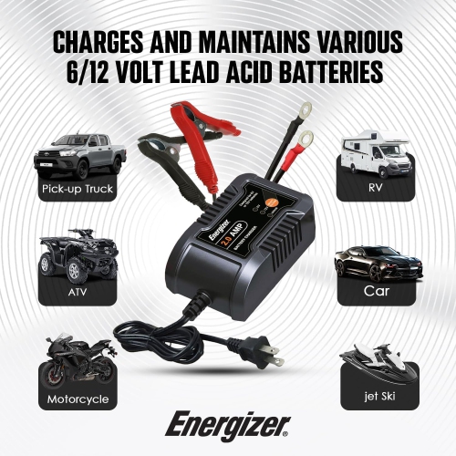 Brand New - Energizer 2-Amp Fully-Automatic Smart Charger, 6V and 12V Battery Charger & Maintainer - Black