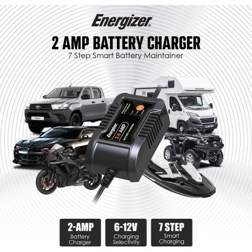 Brand New - Energizer 2-Amp Fully-Automatic Smart Charger, 6V and 12V Battery Charger & Maintainer - Black