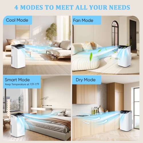 HUMHOLD 14000 BTU Portable Air Conditioners with Remote Control 3-in-1 Free Standing Cooling AC Unit w/ Fan & Dehumidifier, Smart/Sleep Mode, 3