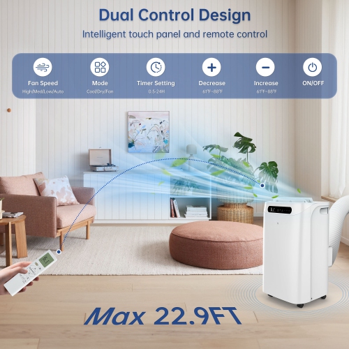 HUMHOLD 14000 BTU Portable Air Conditioners with Remote Control, 3-in-1 Free Stand Smart Cooling AC Unit with Dehumidifier, Fan, Cools Room - White