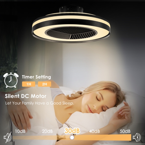 HUMHOLD Smart Low Profile Ceiling Fans w/ RGB Lights Remote/APP/Voice Control, 20" Bladeless w/ 6 Speeds Timer Quiet DC Motor, w/ Light for Kids